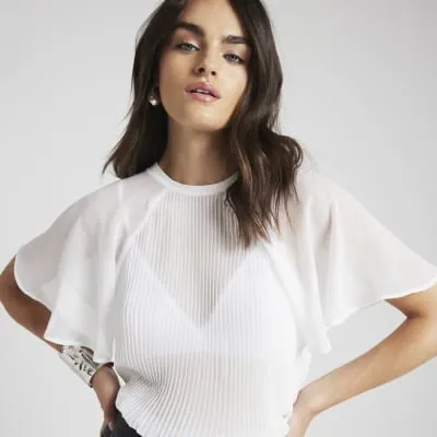 White plisse flute sleeve t-shirt sold by River Island