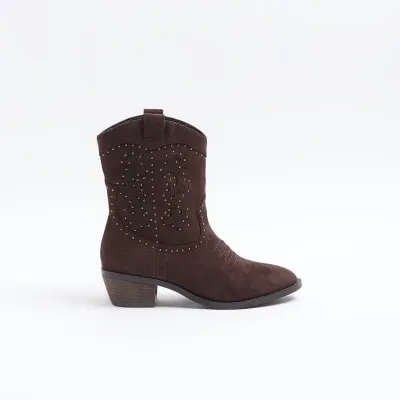 Brown studded western cowboy boots sold by River Island