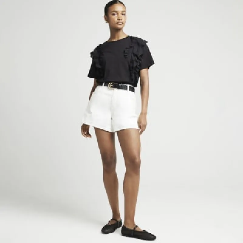Black Frill Front T-Shirt sold by River Island