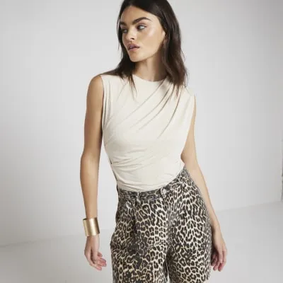 Beige Drape Ruched Tank Top sold by River Island