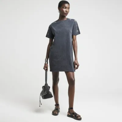 Grey Eyelet T-Shirt Mini Dress sold by River Island