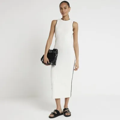 Cream knit taped bodycon midi dress sold by River Island