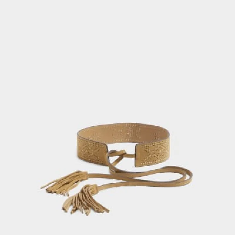 Beige Suede Whipstitch Tie Up Belt sold by River Island