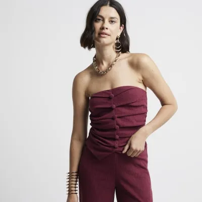 Red Ruched Bandeau Top sold by River Island