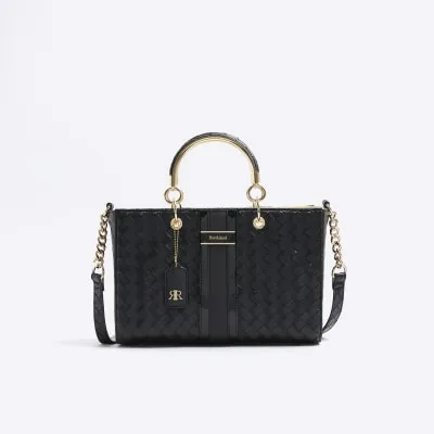 Black embossed weave tote bag sold by River Island