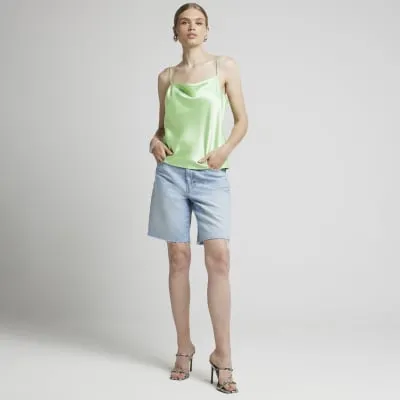 Green Satin Cowl Neck Cami Top sold by River Island