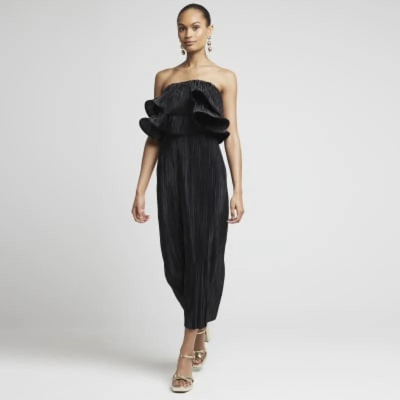 Black plisse frill bandeau midi dress sold by River Island
