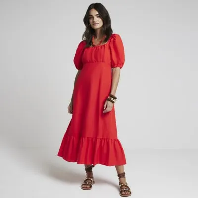 Red milkmaid midi swing dress sold by River Island