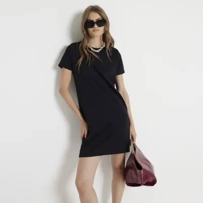 Black shoulder pad t-shirt mini dress sold by River Island