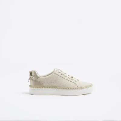Beige Canvas Lace Up Trainers sold by River Island