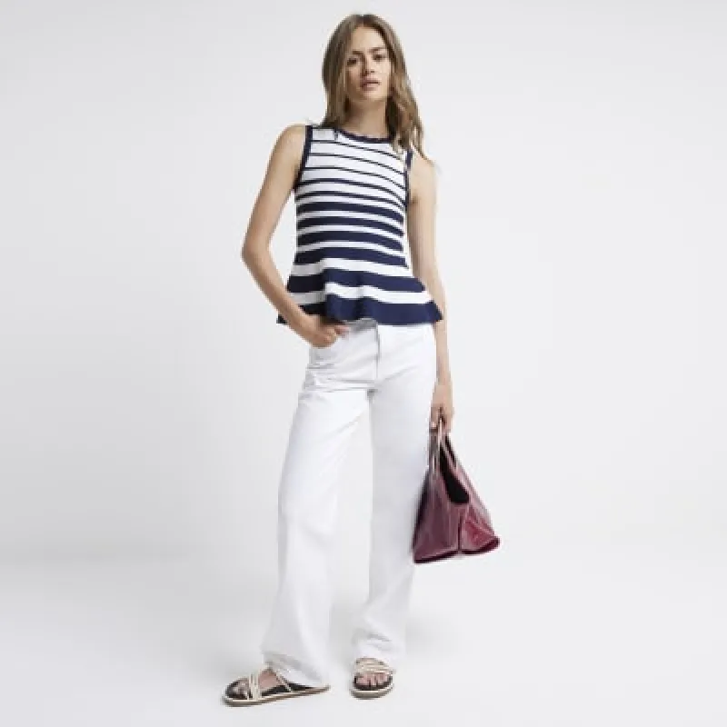 Navy stripe Knit Peplum Vest Top sold by River Island