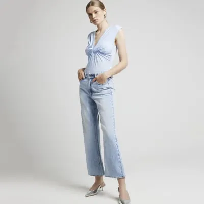 Blue Twist Front Drape Bodysuit sold by River Island