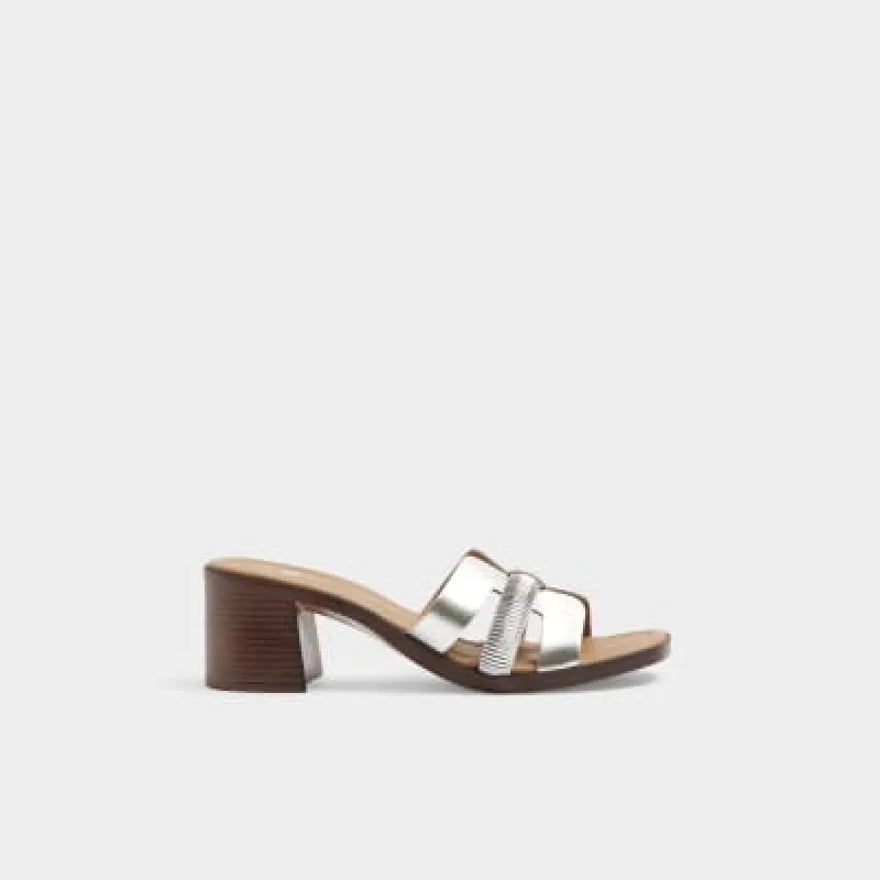 Silver leather cut out heeled sandals sold by River Island