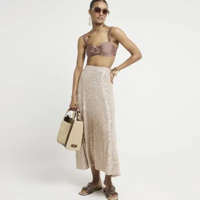 Rose Gold Sequin Midi Skirt sold by River Island