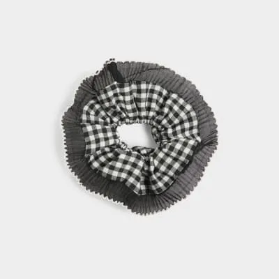 Black gingham print hair scrunchie sold by River Island