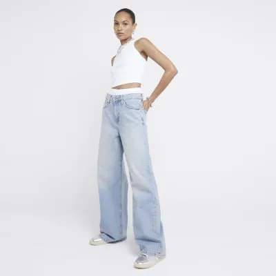 Blue boxer waist wide leg jeans sold by River Island