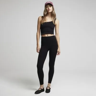 Black Seamless ribbed leggings sold by River Island
