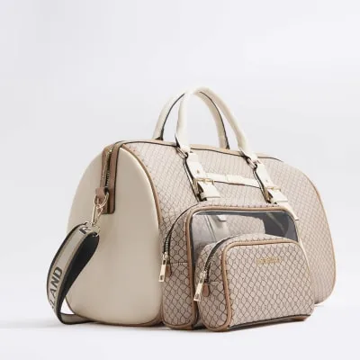 Brown Monogram Buckle Strap Travel Bag set sold by River Island