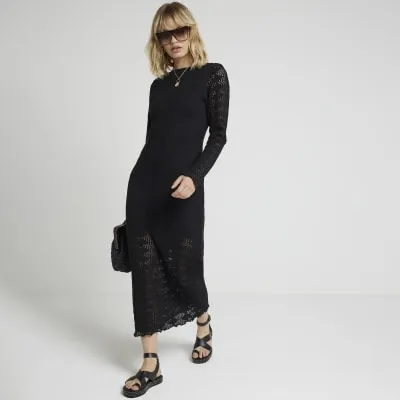 Black Crochet Bodycon Maxi Dress sold by River Island