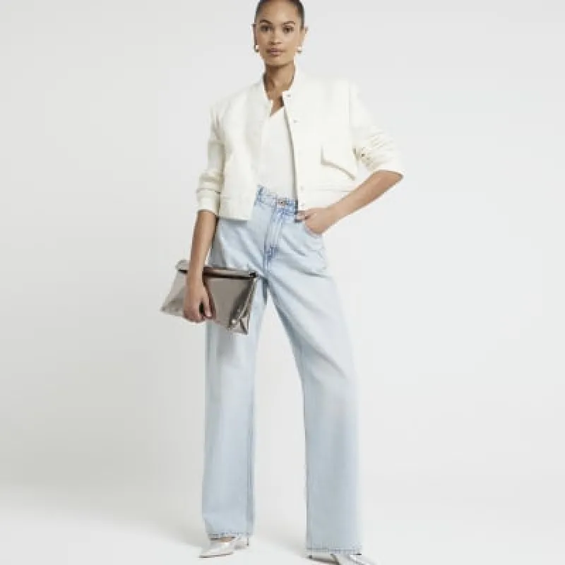 Cream Boucle Tailored Bomber Jacket sold by River Island