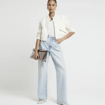 Cream Boucle Tailored Bomber Jacket sold by River Island