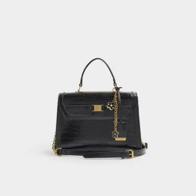 Black croc embossed chain tote bag sold by River Island