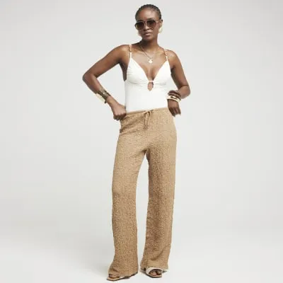 Brown Textured Wide Leg Trousers sold by River Island