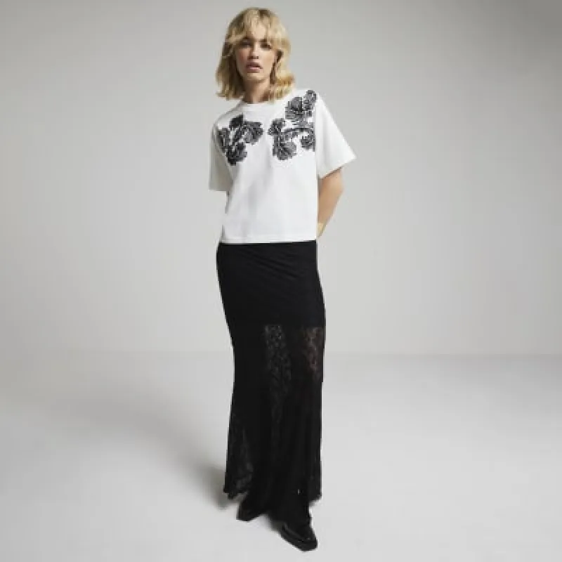 Cream embroidery detail boxy t-shirt sold by River Island