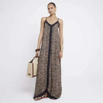 Beige Leopard Print Swing Maxi Dress sold by River Island