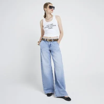 Light Blue Mid Rise Tailored wide fit Jeans sold by River Island