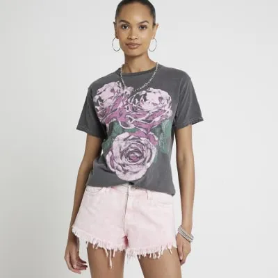 Grey floral graphic t-shirt sold by River Island