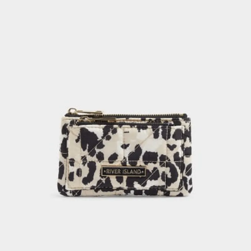 Beige leopard print quilted pouch purse sold by River Island
