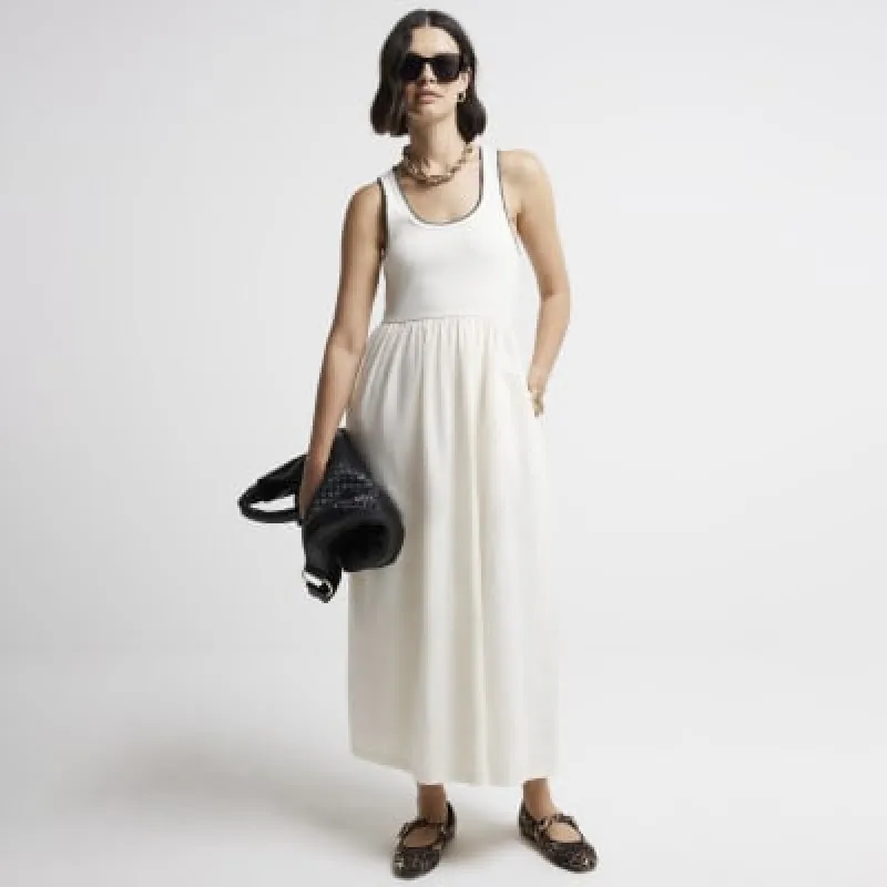 Cream whipstitch skater midi dress sold by River Island