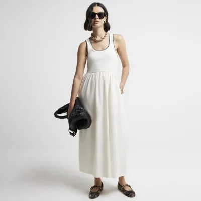 Cream whipstitch skater midi dress sold by River Island