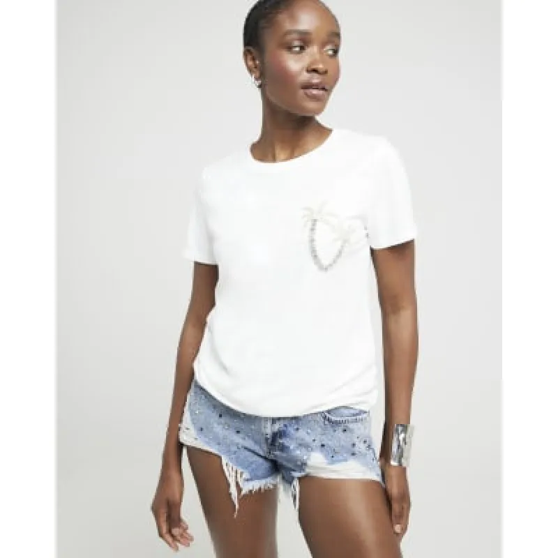 White embellished palm tree t-shirt sold by River Island