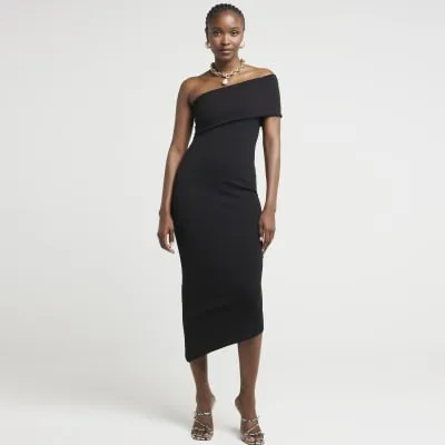 Black asymmetric bodycon midi dress sold by River Island