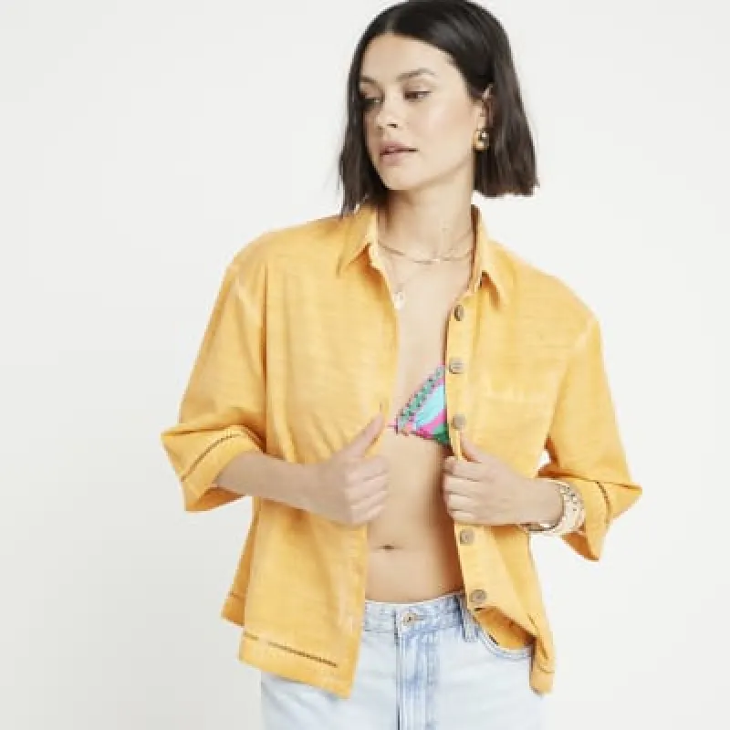 Orange linen blend boxy shirt sold by River Island