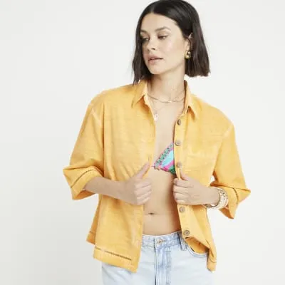 Orange linen blend boxy shirt sold by River Island