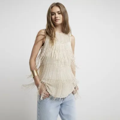 Gold beaded fringe top sold by River Island