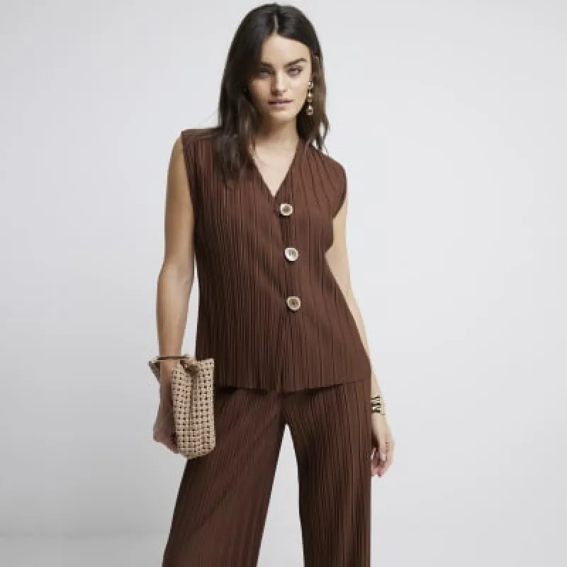 Brown Plisse Waistcoat sold by River Island