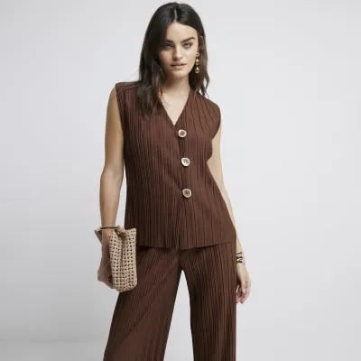 Brown Plisse Waistcoat sold by River Island