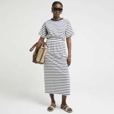 White stripe shirred waist t-shirt midi dress sold by River Island