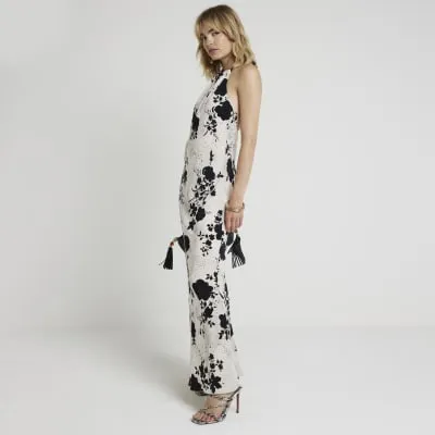 White floral halter neck slip maxi dress sold by River Island