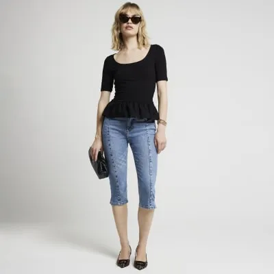Black scoop neck peplum t-shirt sold by River Island