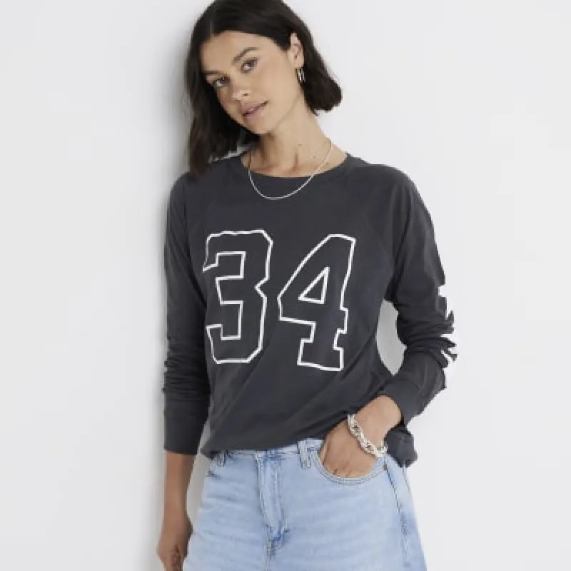 Grey Number Print Raglan Top sold by River Island