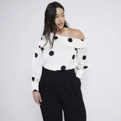 Plus white Spot Off Shoulder Top sold by River Island