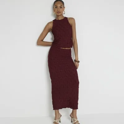 Red textured midi skirt sold by River Island