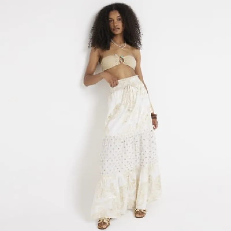 Cream metallic embellished beach maxi skirt sold by River Island