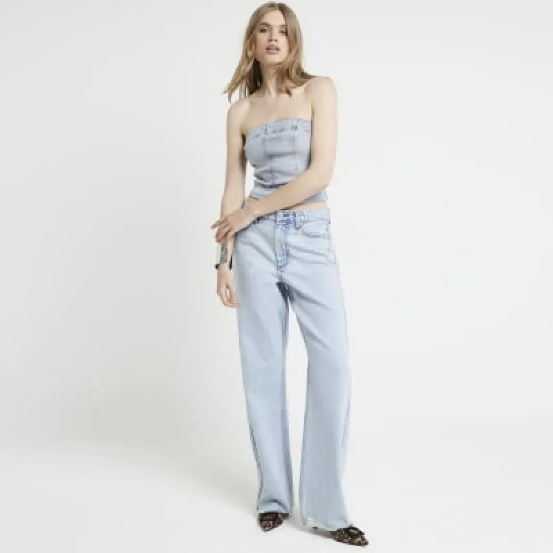 Blue high waisted relaxed straight jeans sold by River Island