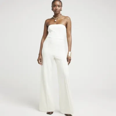 Cream Bandeau Wide Leg Jumpsuit sold by River Island